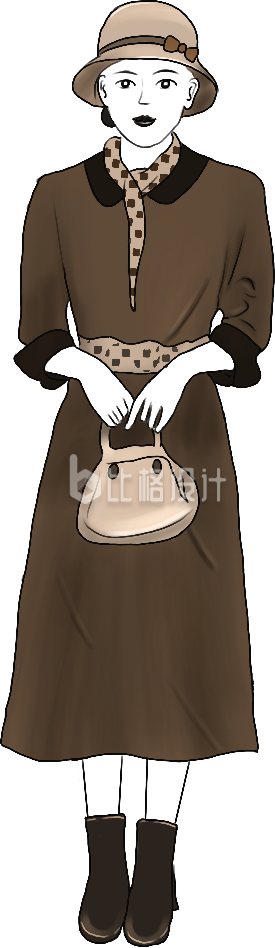 美少女复古人物穿搭手绘插画