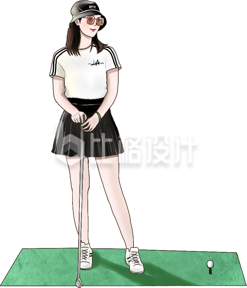 高尔夫手绘美少女插画