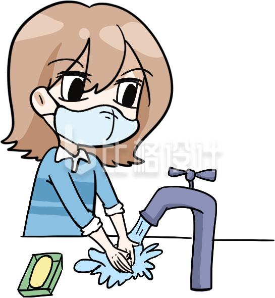 可爱戴口罩洗手注意卫生小姑娘手绘