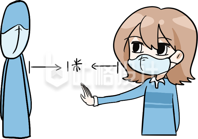 可爱戴口罩保持距离小姑娘手绘 可爱戴口罩保持距离小姑娘手绘