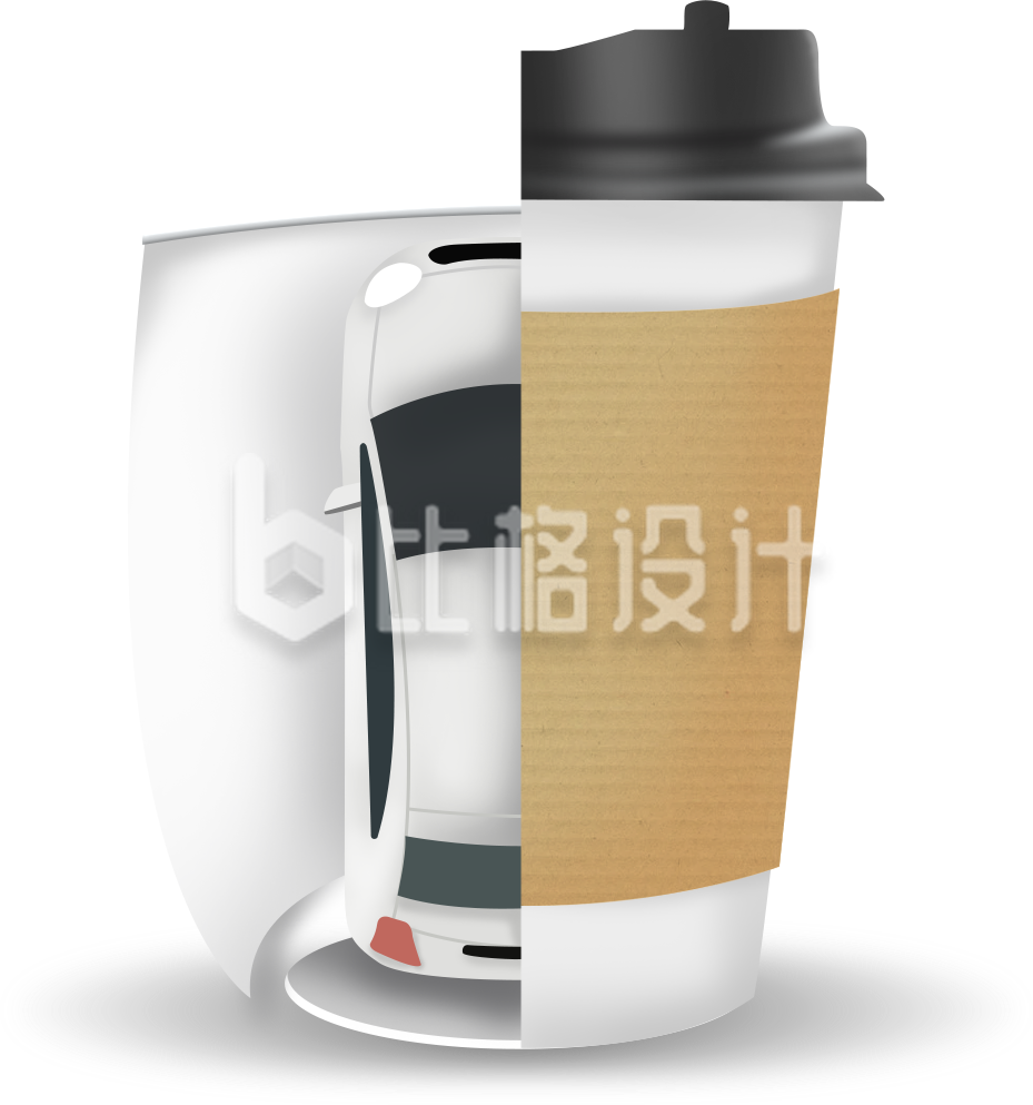 咖啡里面有汽车手绘