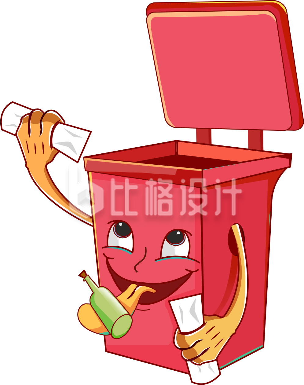 垃圾箱手绘插画