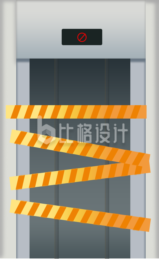 电梯故障警示图,橙色警示带醒目提示 电梯故障警示图,橙色警示带醒目提示