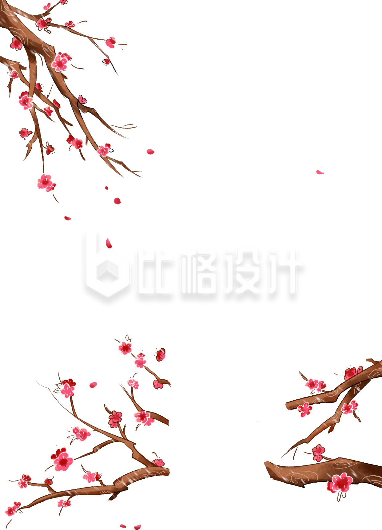 粉色梅花枝装饰素材，打造浪漫氛围