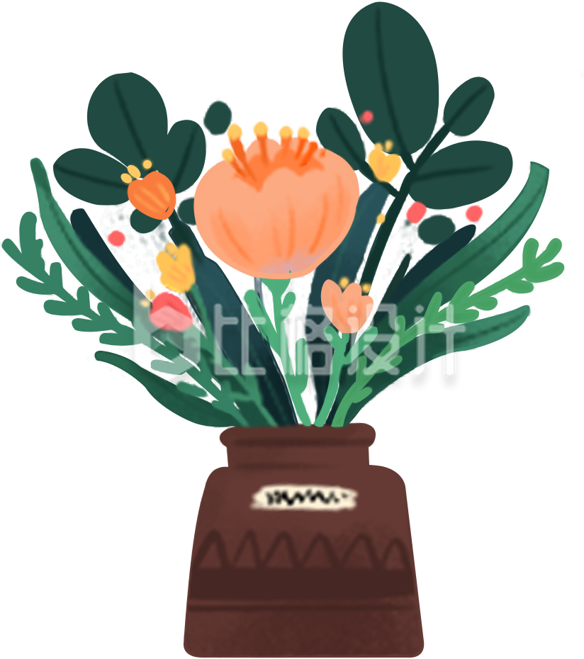 盆栽小花植物手绘