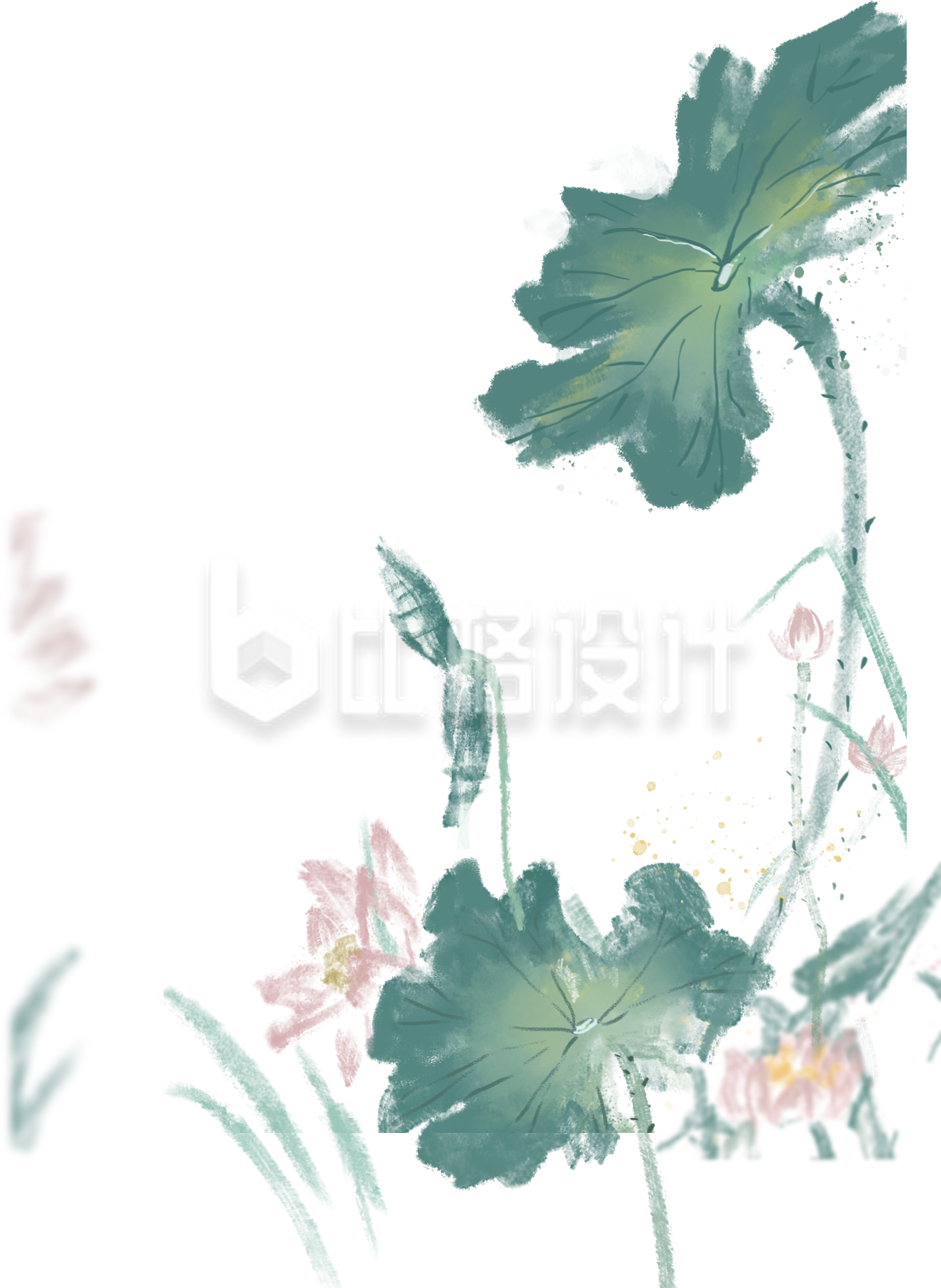 荷叶荷花水墨手绘