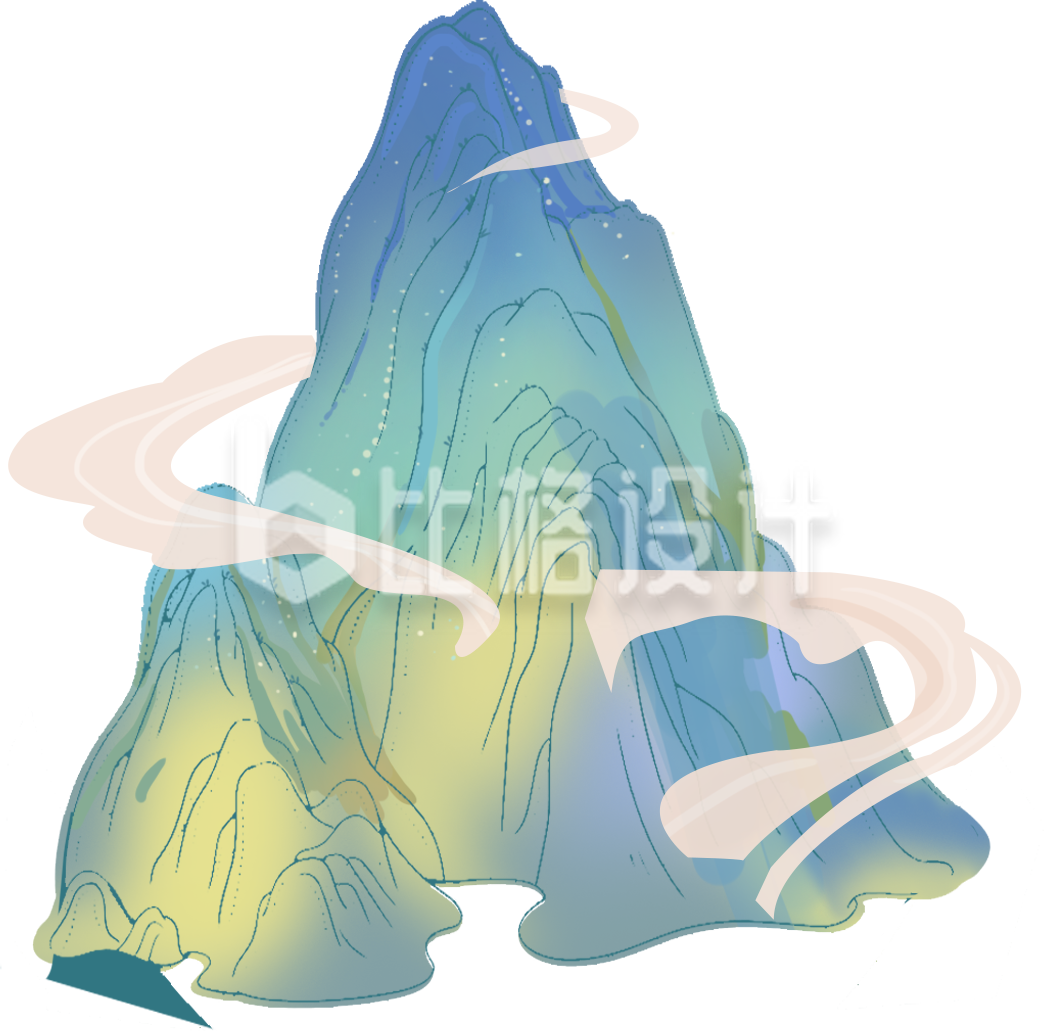 山峰质感渐变手绘