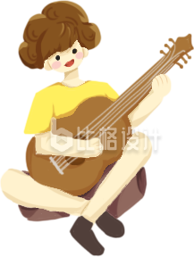 小女孩吉他音乐手绘