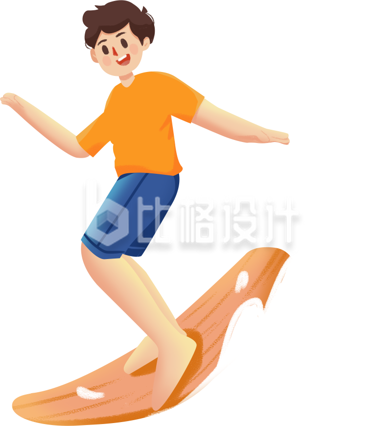 冲浪小男孩手绘