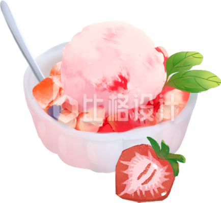 冰淇淋草莓美食手绘