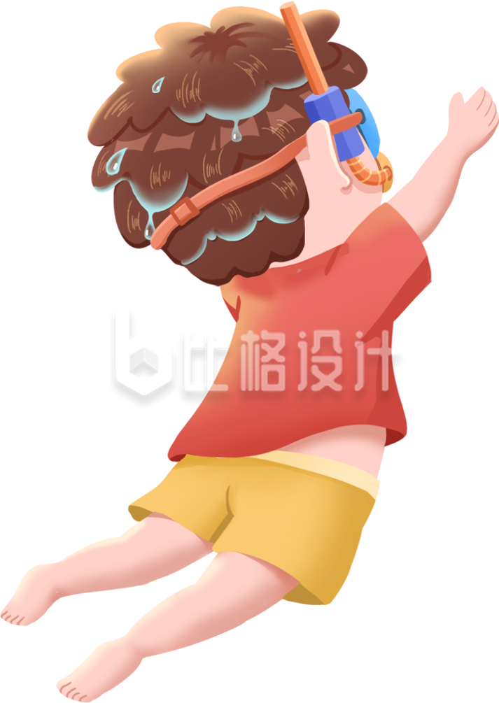 小男孩游泳手绘