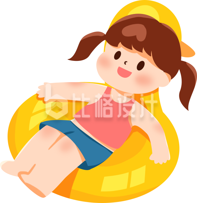小女孩游泳圈手绘