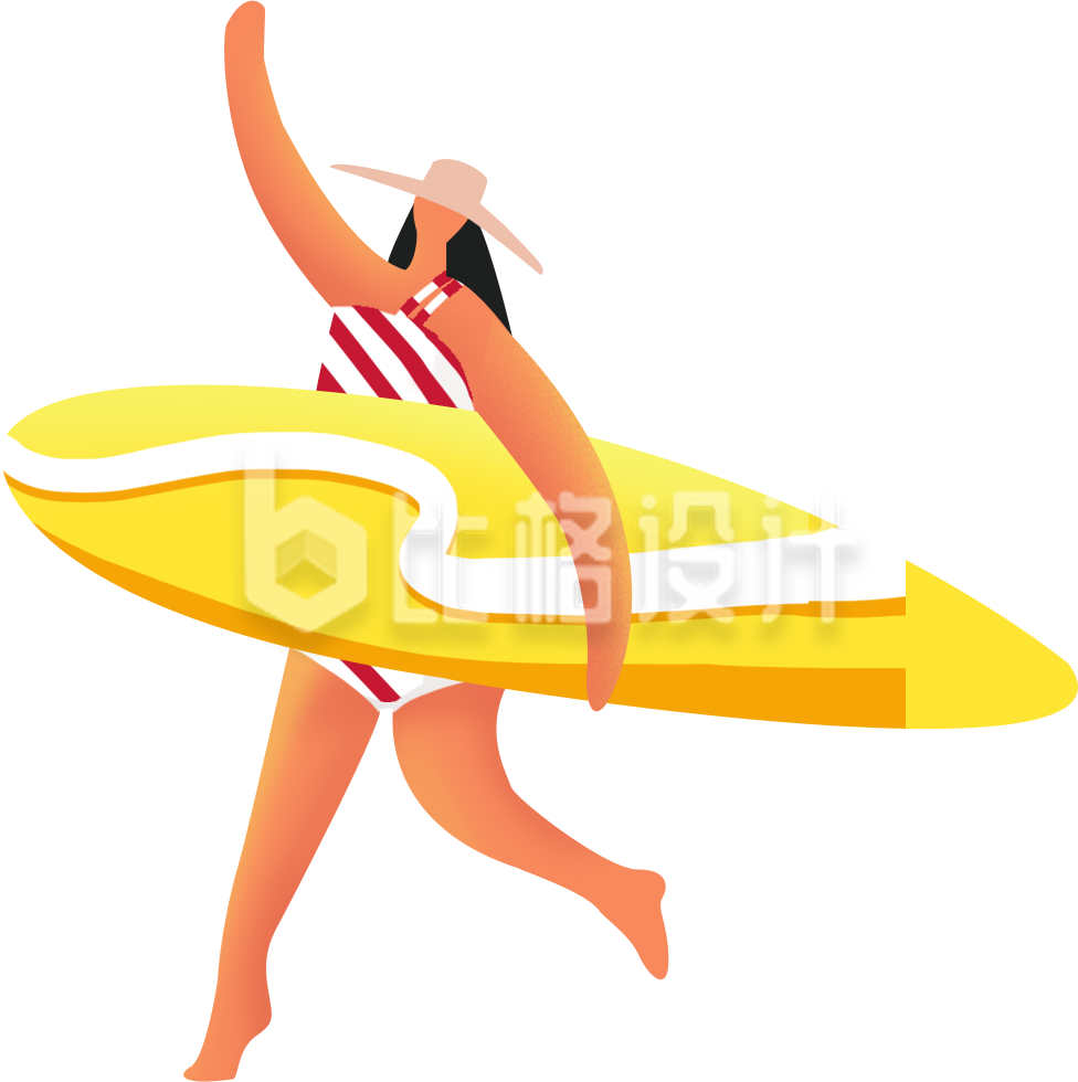 夏天美少女冲浪手绘