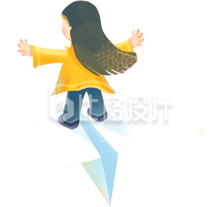 小女孩纸飞机手绘