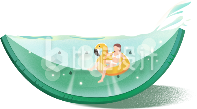 游泳小女孩手绘水