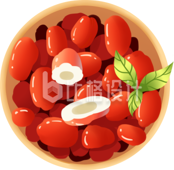 夏季消暑神奇红色红豆插画