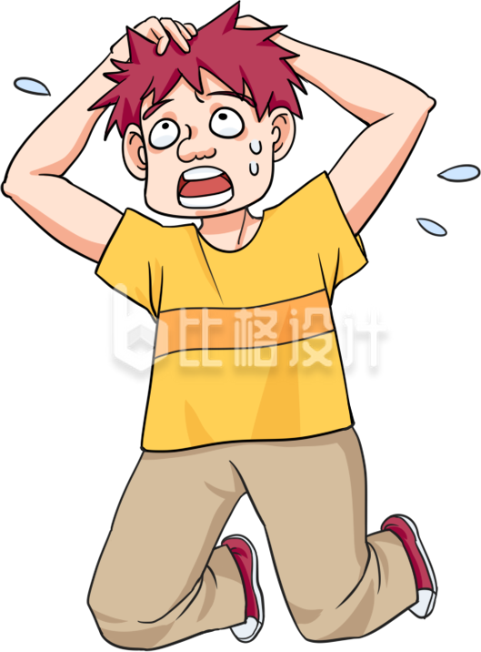 跪着小男孩吃惊手绘