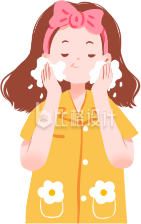 可爱小女孩洗脸手绘