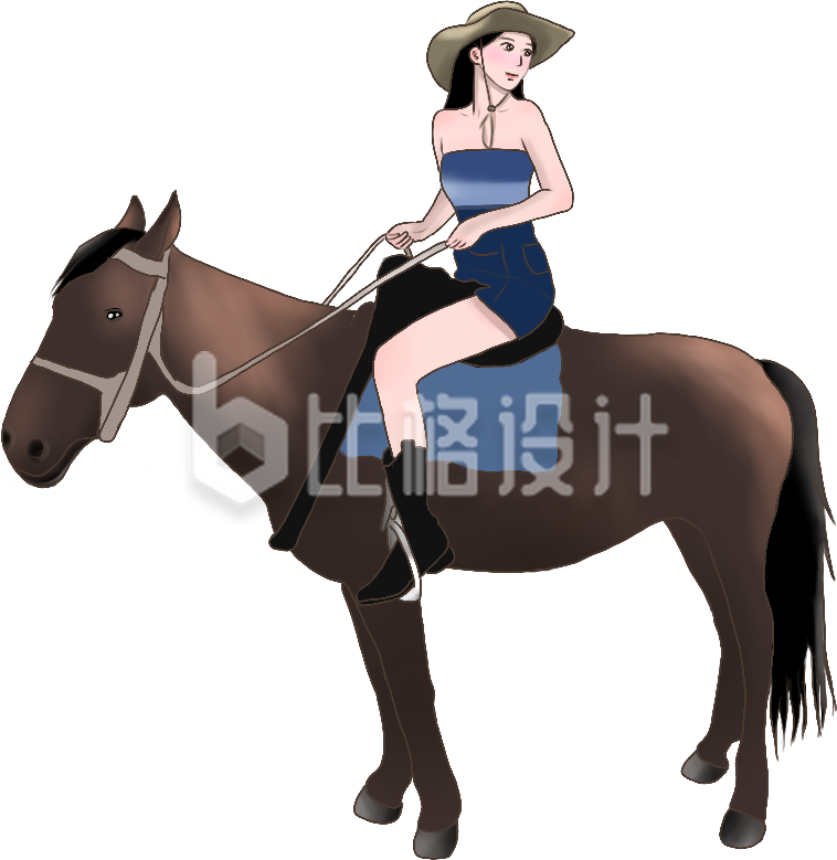 夏季棕色骑马辣妹人物手绘