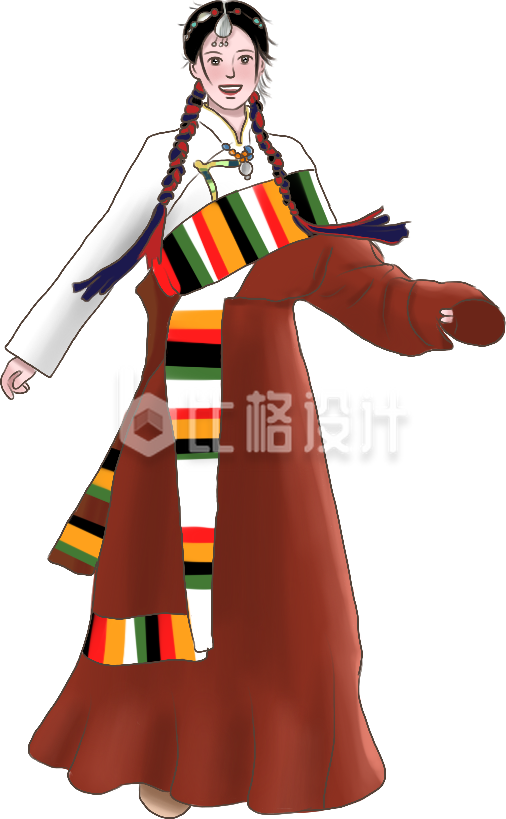 棕色藏族少女人物手绘