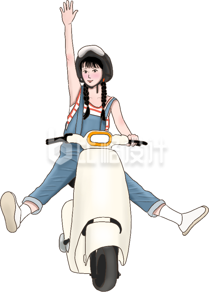 夏季蓝色摩托车元气少女