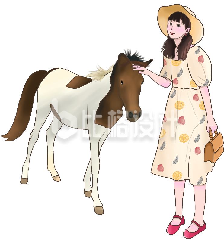 淡黄色长裙可爱少女人物手绘