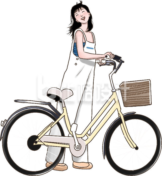 白色自行车少女手绘