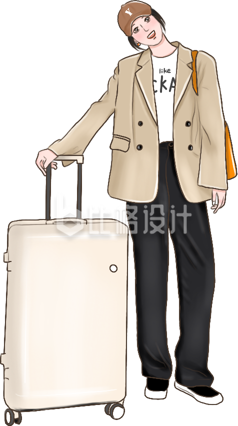 行李箱休闲西装女生手绘