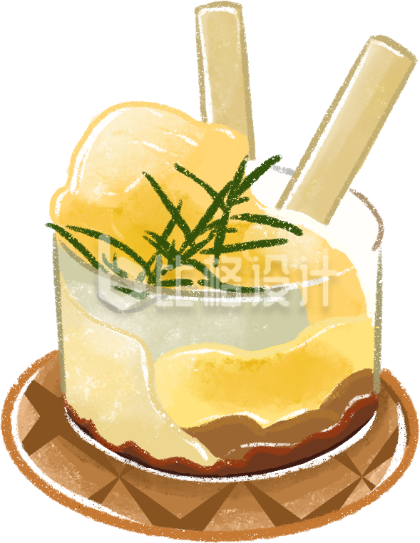 夏天黄色冰淇凌手绘