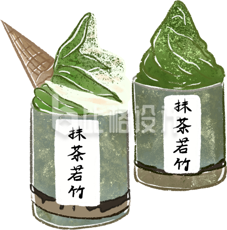 夏日绿色冰淇凌手绘