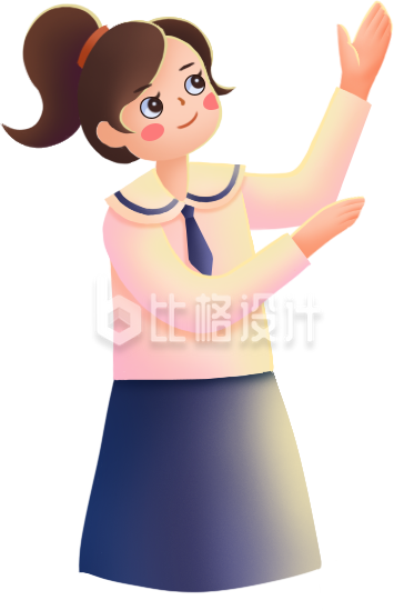 手绘卡通小女孩学生教师节素材