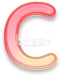 红色渐变玻璃质感字母C
