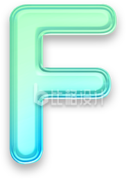 绿色渐变玻璃质感字母F