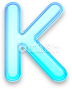 蓝色玻璃质感手绘字母K