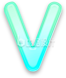 蓝色手绘玻璃质感祖字母V
