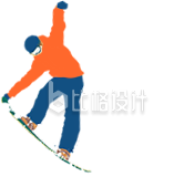 橙色滑雪女生手绘