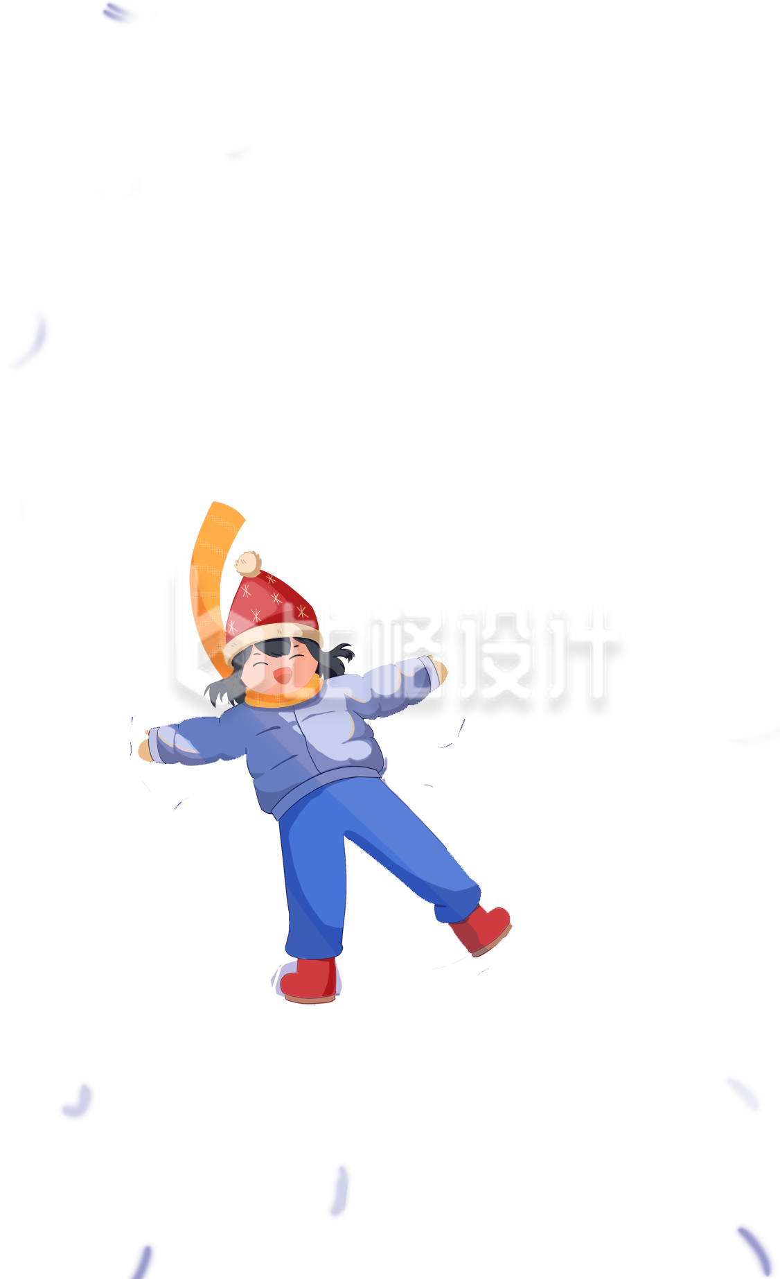 蓝色冬季雪地女孩