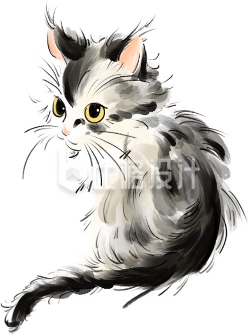 灰色水墨风小猫