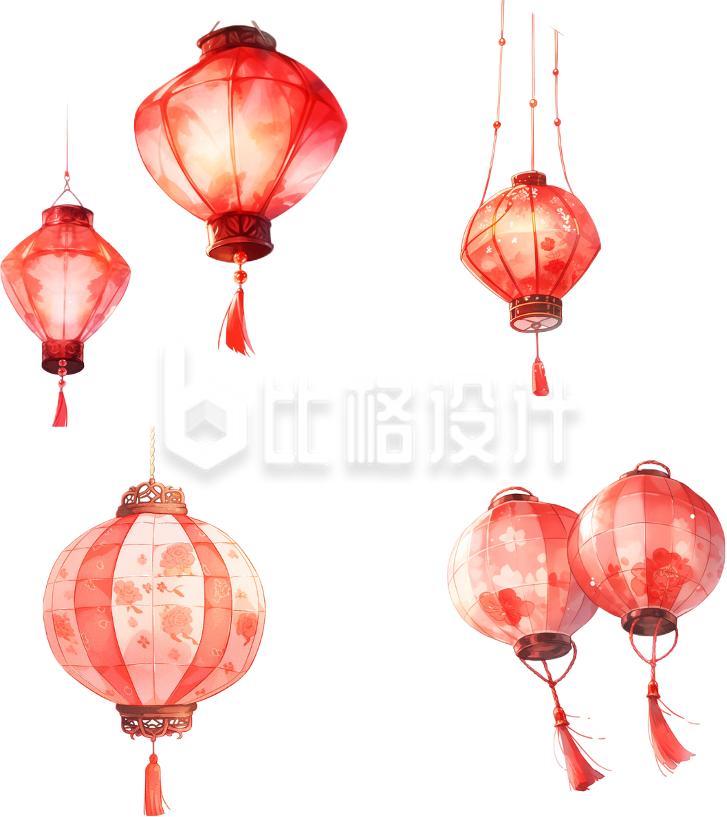 红色喜庆传统灯笼手绘