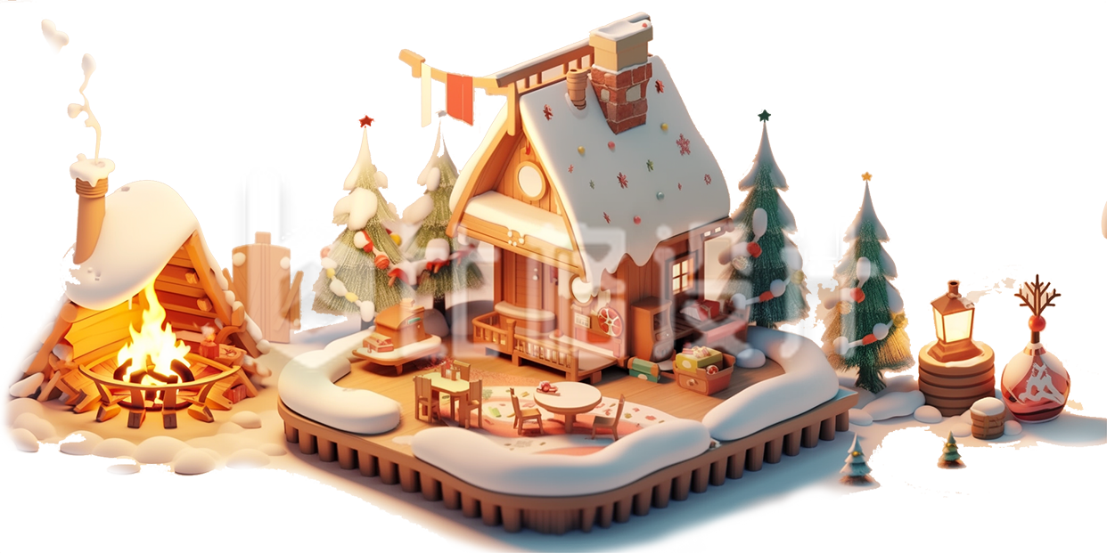 黄色冬季雪景小雪屋圣诞节手绘 黄色冬季雪景小雪屋圣诞节手绘