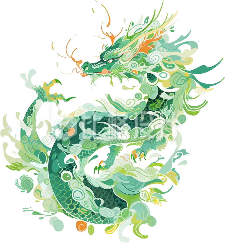 绿色清新龙年手绘龙