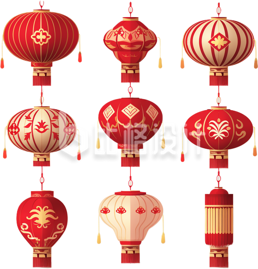 红色喜庆春节元宵灯笼手绘