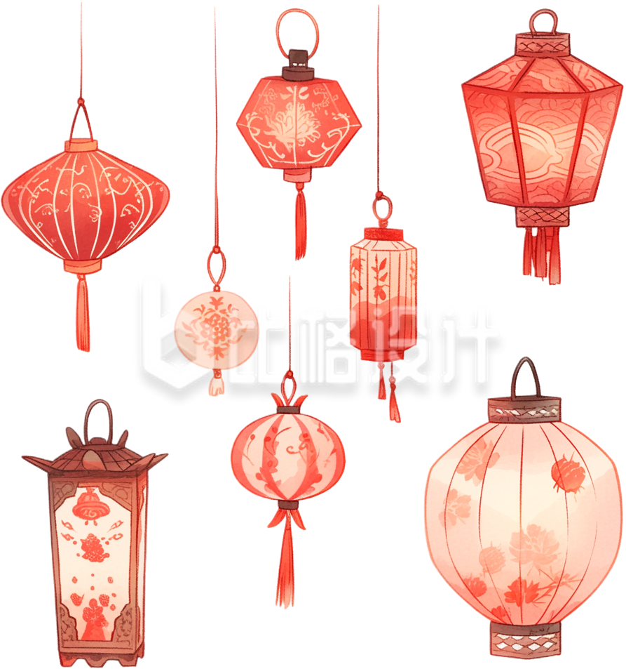 红色喜庆春节元宵灯笼手绘 红色喜庆春节元宵灯笼手绘