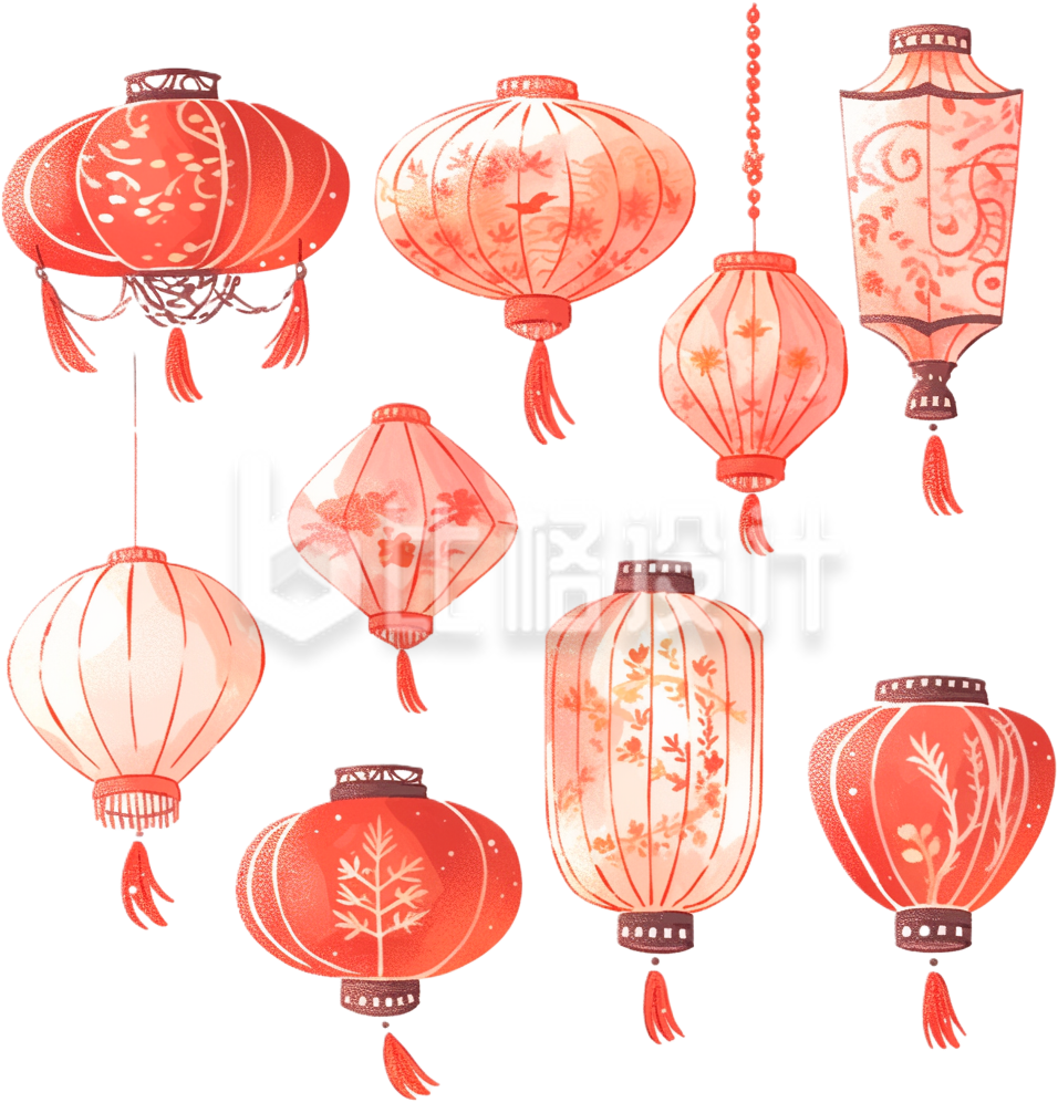 红色喜庆春节元宵灯笼手绘