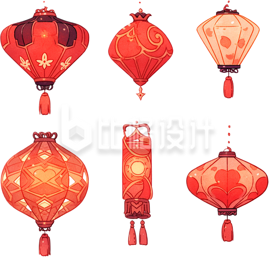 红色喜庆春节元宵灯笼手绘