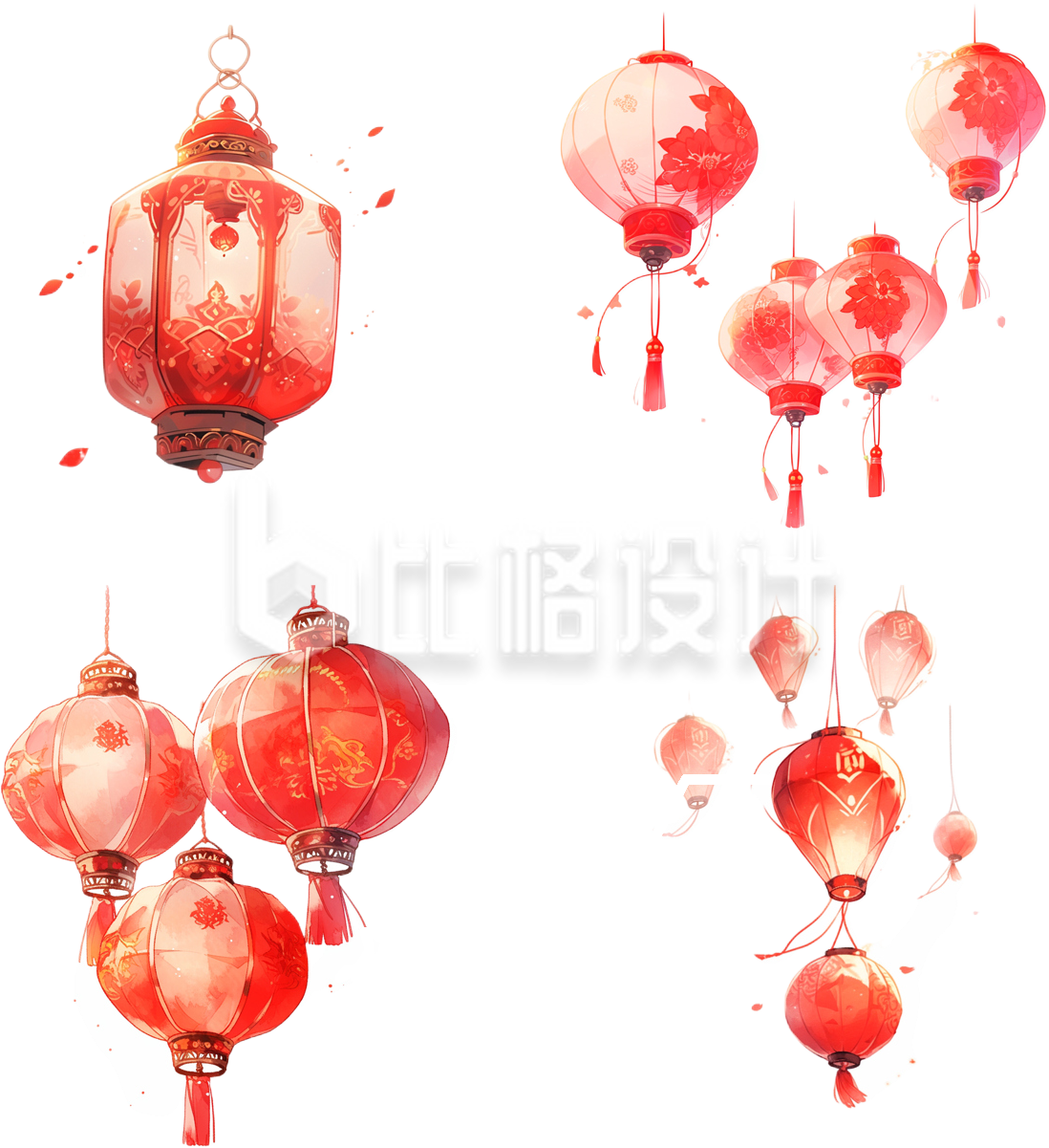 红色喜庆春节元宵灯笼手绘