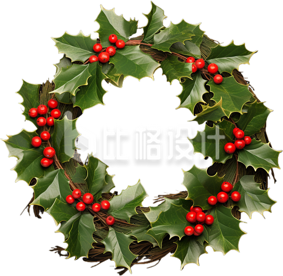 绿色圣诞节装饰叶子冬青浆果树叶花环