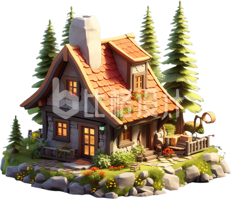 绿色建筑房屋圣诞小屋手绘