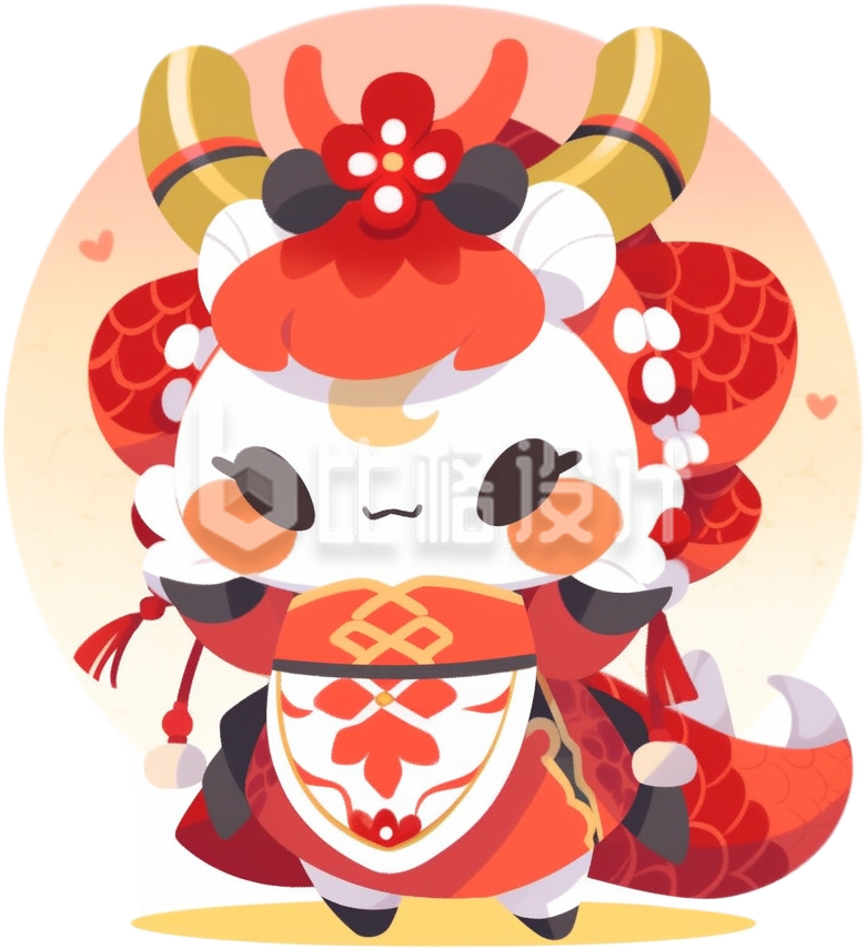 红色喜庆可爱卡通龙年手绘龙