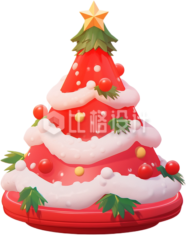 红色可爱喜庆圣诞节庆祝蛋糕手绘